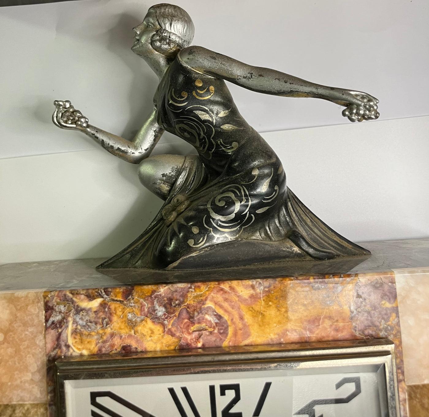 French Deco Mantle Clock with End Pieces